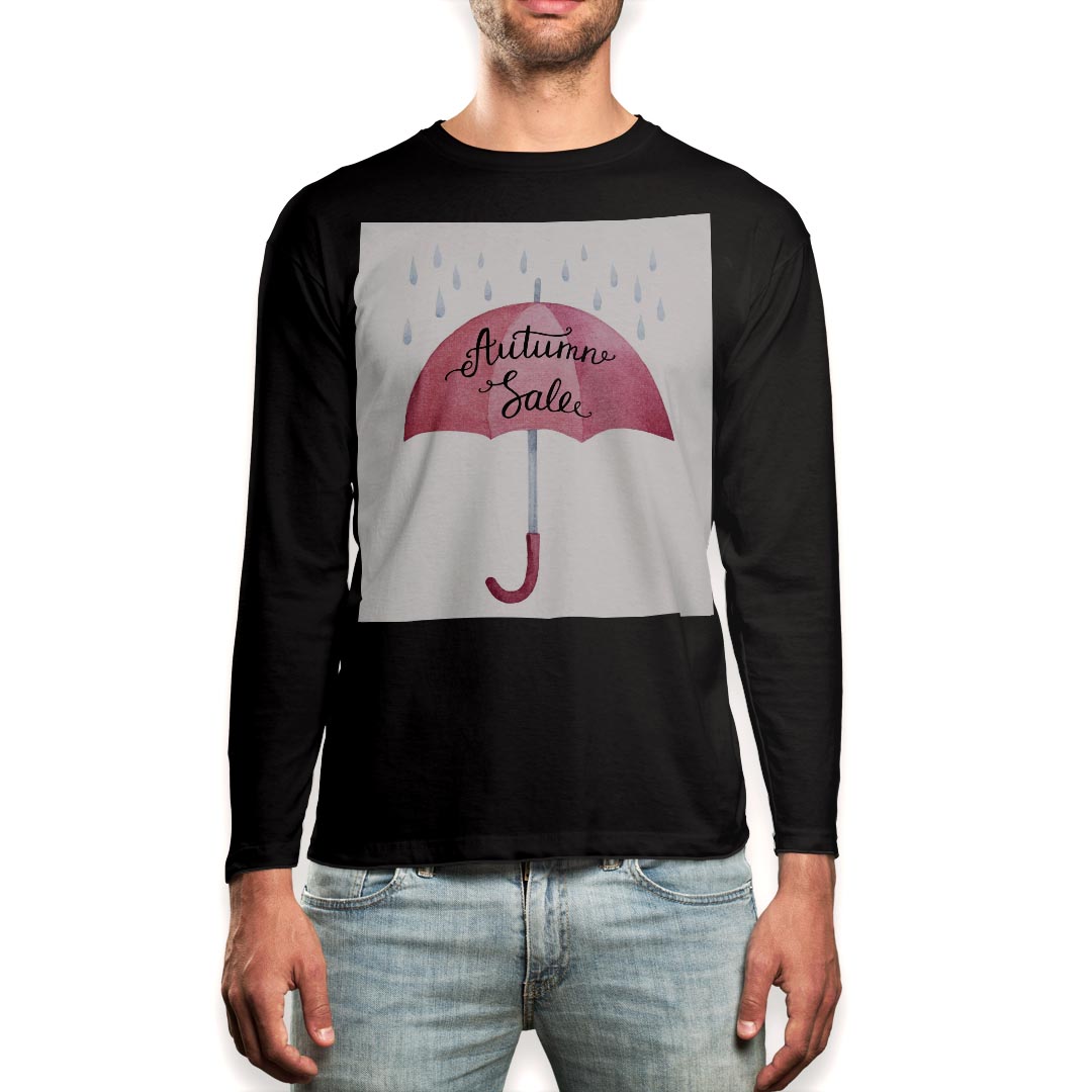 ロング tシャツ メンズ 長袖 ブラック デザイン XS S M L XL 2XL ロンT ティーシャツ 黒 black T shirt long sleeve 015348 雨 傘 英字 赤