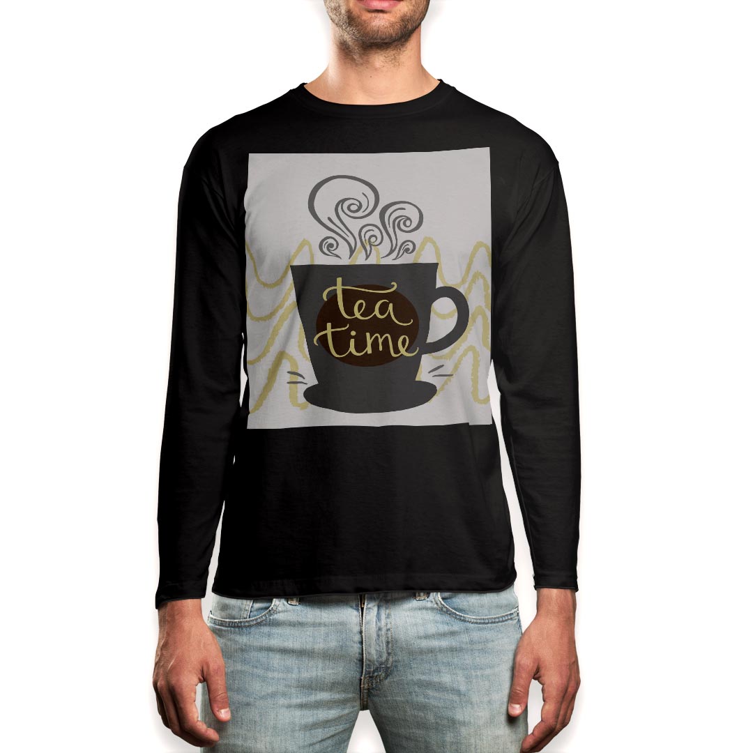 T-Shirts - ロング tシャツ メンズ 長袖 ブラック デザイン XS S M L XL 2XL ロンT ティーシャツ 黒 black T shirt long sleeve 015368 カフェ　コーヒー　英字　飲み物