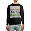 ロング tシャツ メンズ 長袖 ブラック デザイン XS S M L XL 2XL ロンT ティーシャツ 黒 black T shirt long sleeve 015395 イースター たまご とり うさぎ パステル 英字