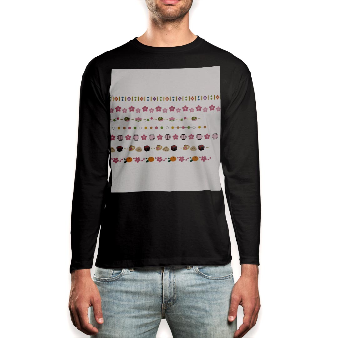 ロング tシャツ メンズ 長袖 ブラック デザイン XS S M L XL 2XL ロンT ティーシャツ 黒 black T shirt long sleeve 015404 桜 植物 ひなまつり