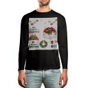 ロング tシャツ メンズ 長袖 ブラック デザイン XS S M L XL 2XL ロンT ティーシャツ 黒 black T shirt long sleeve 015497 クリスマス ケーキ リース プレゼント