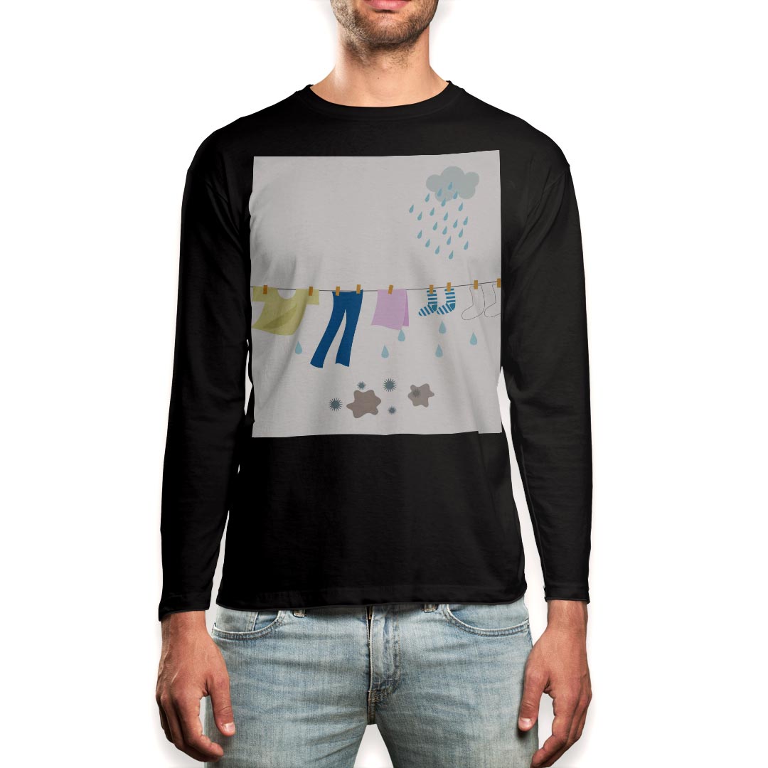 T-Shirts - ロング tシャツ メンズ 長袖 ブラック デザイン XS S M L XL 2XL ロンT ティーシャツ 黒 black T shirt long sleeve 015530 服　選択　雨