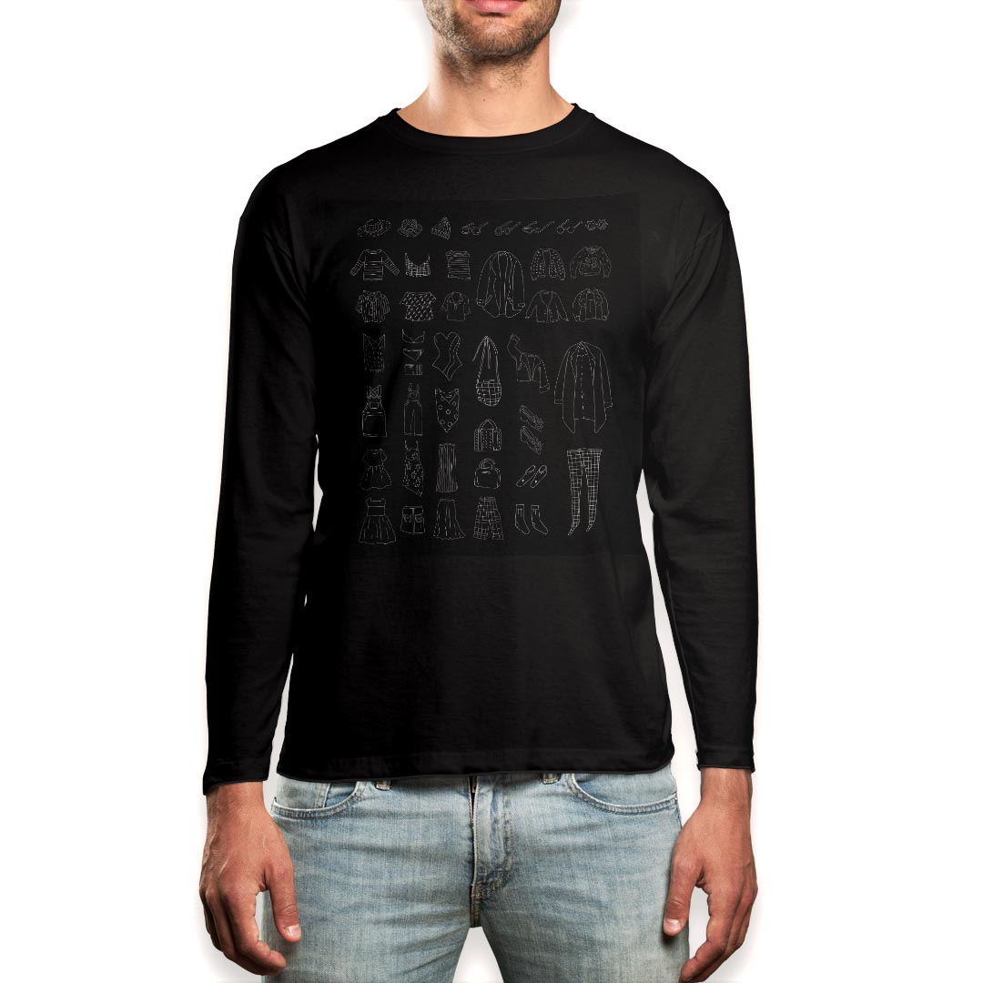 Spain （Clubs） - ロング tシャツ メンズ 長袖 ブラック デザイン XS S M L XL 2XL ロンT ティーシャツ 黒 black T shirt long sleeve 015572 服　モノクロ　手書き　絵