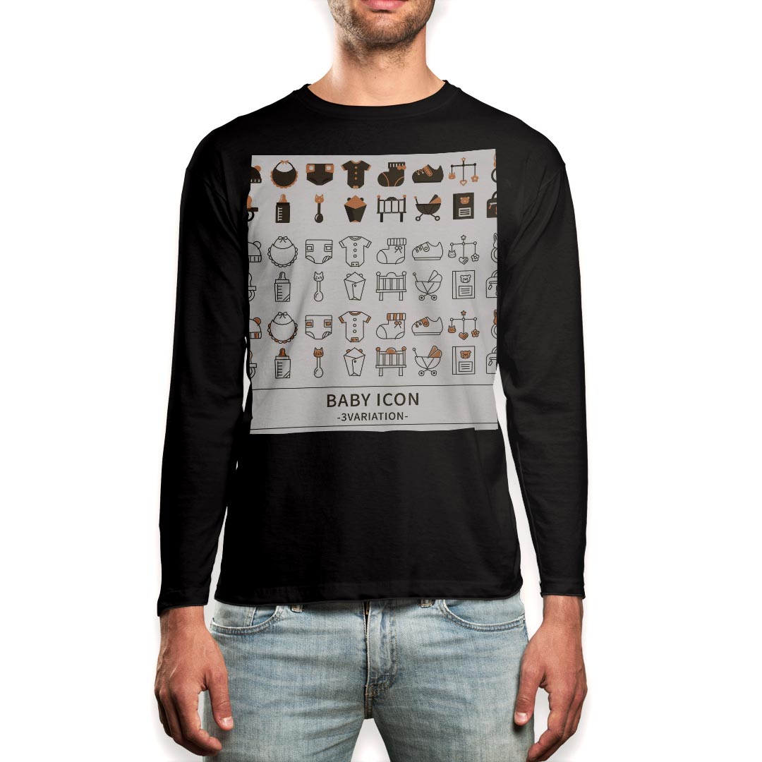 Rakuten - ロング tシャツ メンズ 長袖 ブラック デザイン XS S M L XL 2XL ロンT ティーシャツ 黒 black T shirt long sleeve 015583 服　赤ちゃん　ベビーシャワー