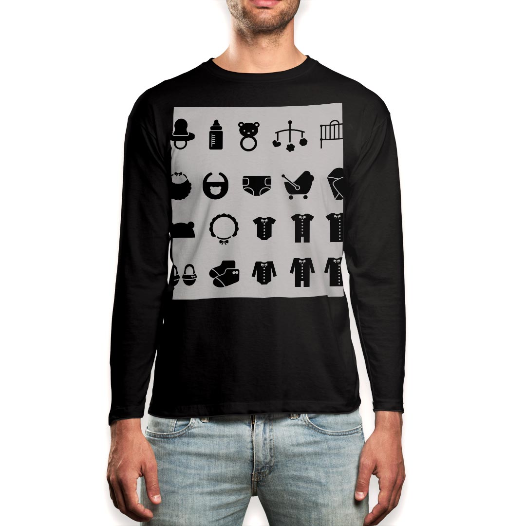 Necked Turtle - ロング tシャツ メンズ 長袖 ブラック デザイン XS S M L XL 2XL ロンT ティーシャツ 黒 black T shirt long sleeve 015601 赤ちゃん　アイコン　整理整頓