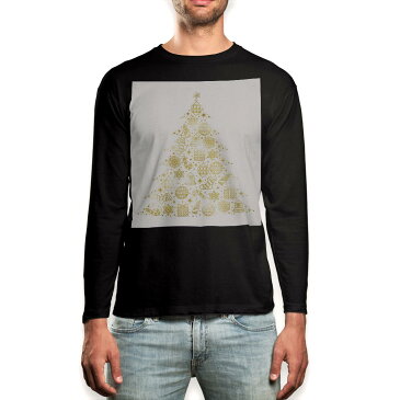 ロング tシャツ メンズ 長袖 ブラック デザイン XS S M L XL 2XL ロンT ティーシャツ 黒 black T shirt long sleeve 015608 ゴールド　ツリー　クリスマス