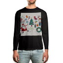 ロング tシャツ メンズ 長袖 ブラック デザイン XS S M L XL 2XL ロンT ティーシャツ 黒 black T shirt long sleeve 015610 クリスマス クリスマスツリー サンタ