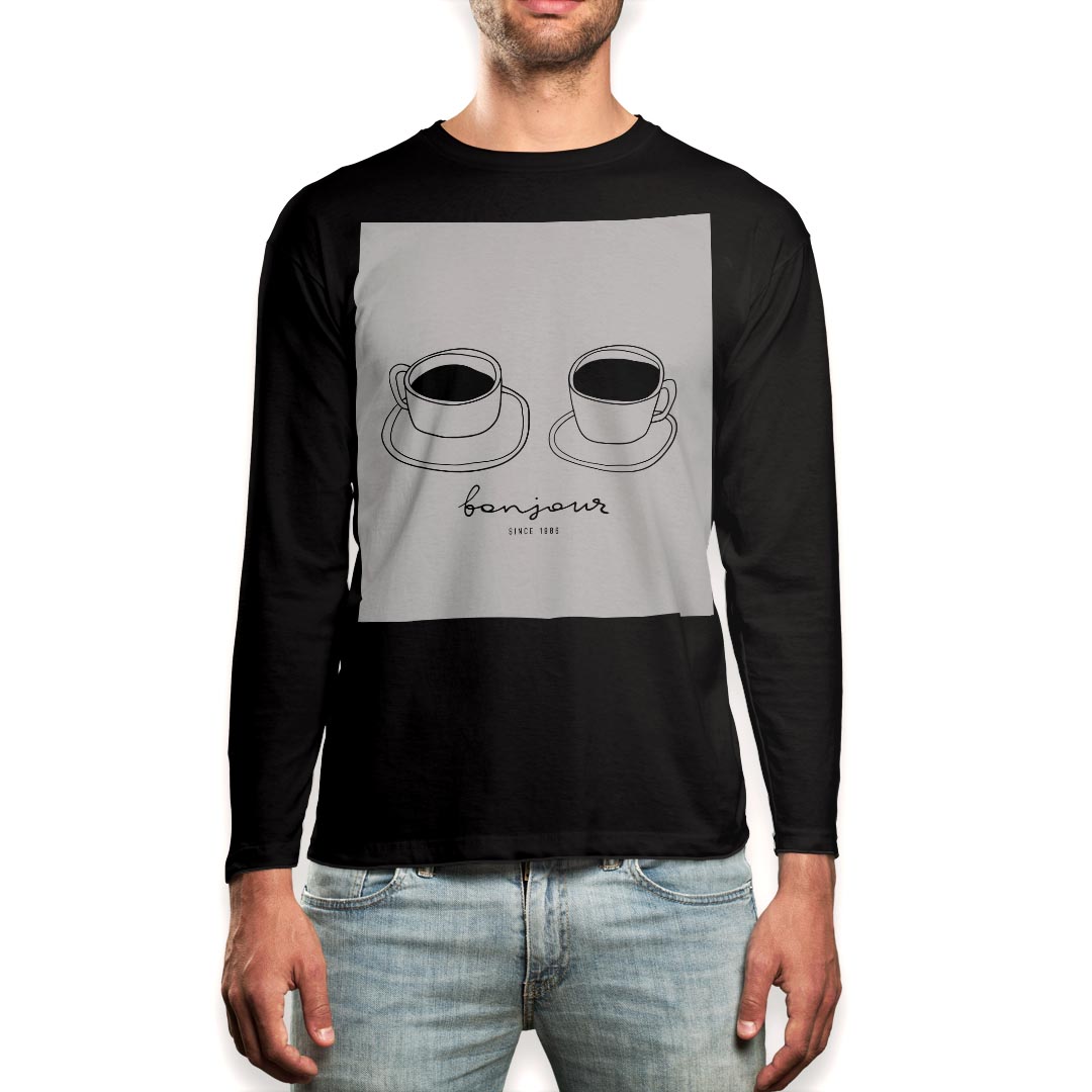 Necked Turtle - ロング tシャツ メンズ 長袖 ブラック デザイン XS S M L XL 2XL ロンT ティーシャツ 黒 black T shirt long sleeve 015731 カフェ　食べ物　飲み物