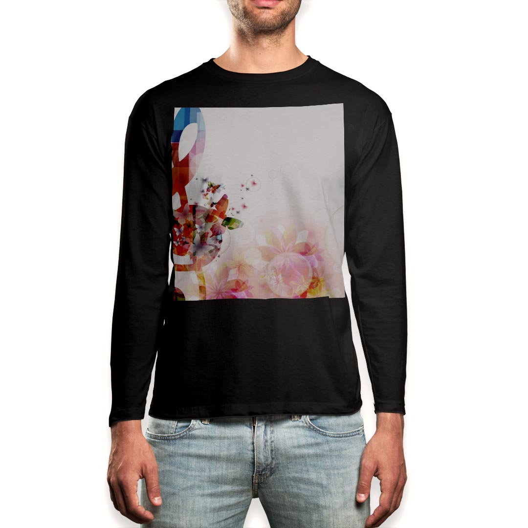 Other - ロング tシャツ メンズ 長袖 ブラック デザイン XS S M L XL 2XL ロンT ティーシャツ 黒 black T shirt long sleeve 015779 音符　ト音記号　カラフル