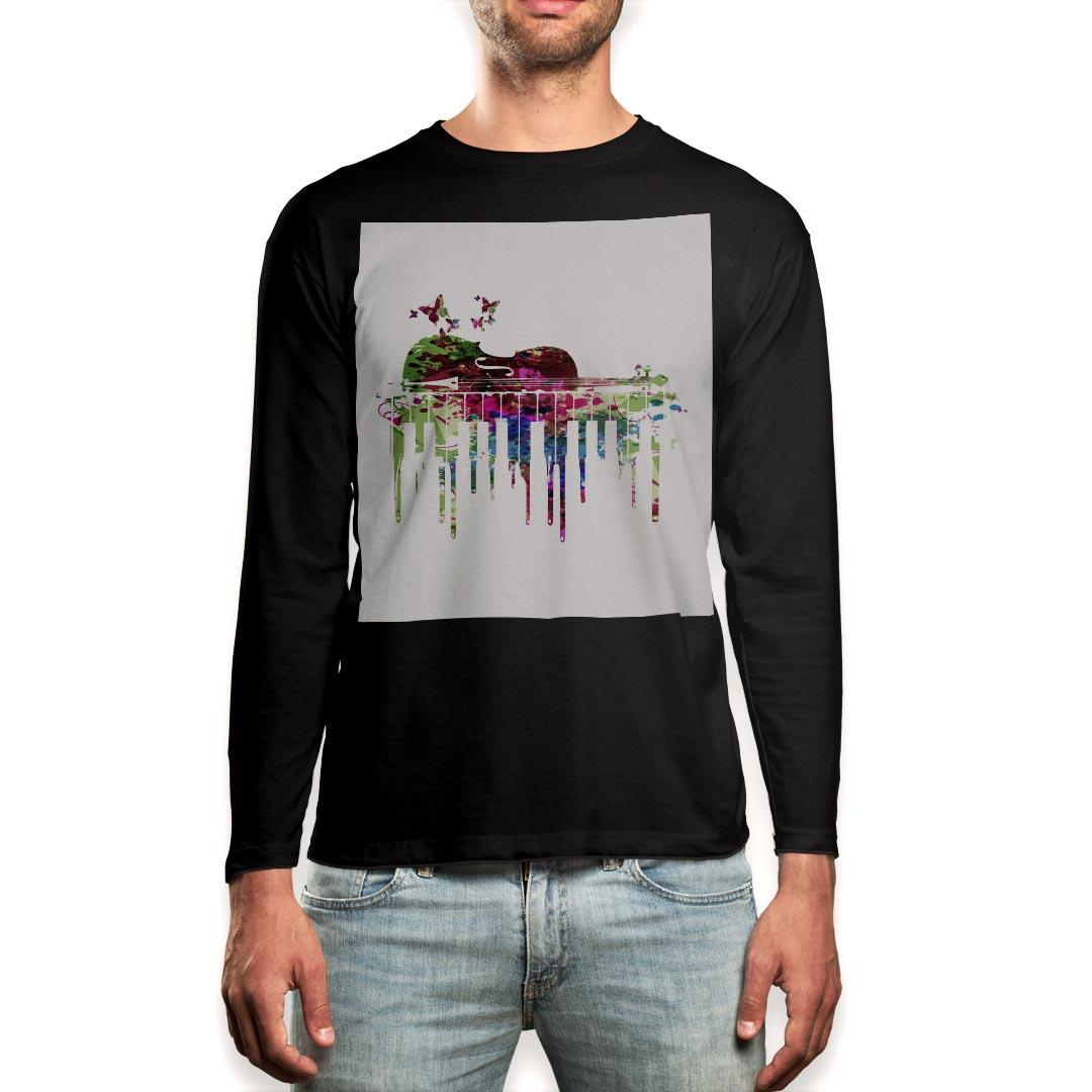 Other - ロング tシャツ メンズ 長袖 ブラック デザイン XS S M L XL 2XL ロンT ティーシャツ 黒 black T shirt long sleeve 015803 ギター　音楽　カラフル