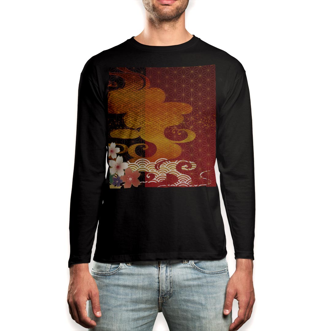 ロングtシャツメンズ長袖ブラックデ...