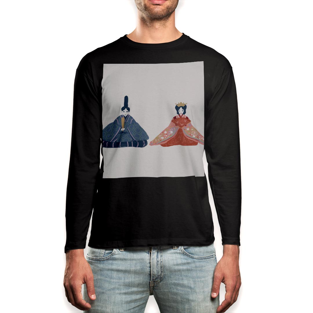 ロング tシャツ メンズ 長袖 ブラック デザイン XS S M L XL 2XL ロンT ティーシャツ 黒 black T shirt long sleeve 015844 ひな祭り 節句 お雛様