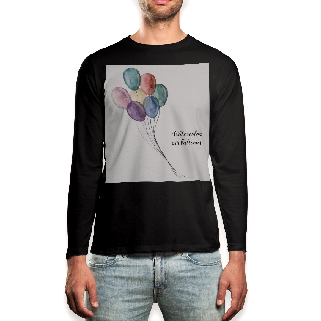 ロング tシャツ メンズ 長袖 ブラック デザイン XS S M L XL 2XL ロンT ティーシャツ 黒 black T shirt long sleeve 015870 風船　カラフル