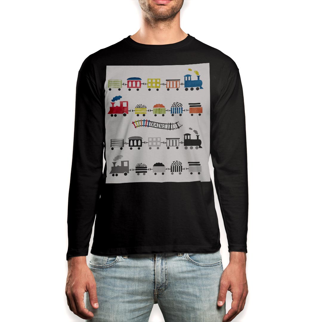 Other - ロング tシャツ メンズ 長袖 ブラック デザイン XS S M L XL 2XL ロンT ティーシャツ 黒 black T shirt long sleeve 015904 電車　乗り物　カラフル