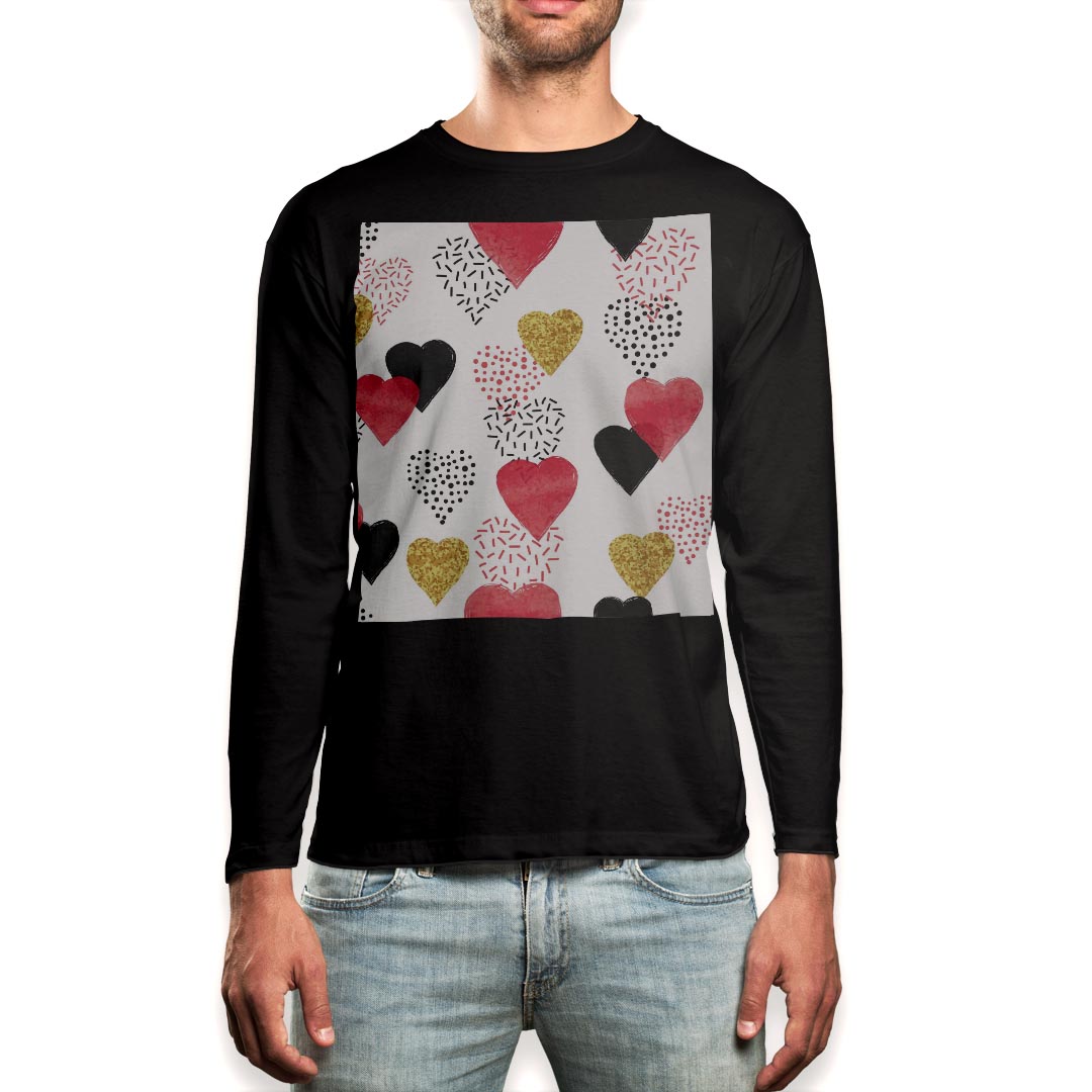Other - ロング tシャツ メンズ 長袖 ブラック デザイン XS S M L XL 2XL ロンT ティーシャツ 黒 black T shirt long sleeve 015940 ハート　赤　模様