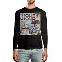 ロング tシャツ メンズ 長袖 ブラック デザイン XS S M L XL 2XL ロンT ティーシャツ 黒 black T shirt long sleeve 015972 海 模様 夏(4)