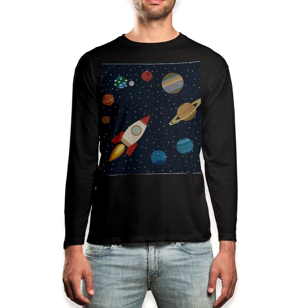 Other - ロング tシャツ メンズ 長袖 ブラック デザイン XS S M L XL 2XL ロンT ティーシャツ 黒 black T shirt long sleeve 015993 太陽系　宇宙　惑星