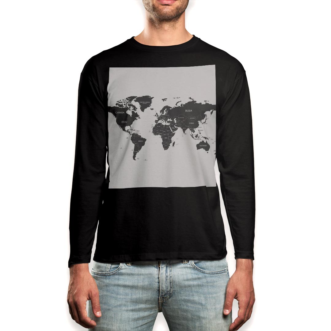 Other - ロング tシャツ メンズ 長袖 ブラック デザイン XS S M L XL 2XL ロンT ティーシャツ 黒 black T shirt long sleeve 015995 世界地図　wordmap　黒