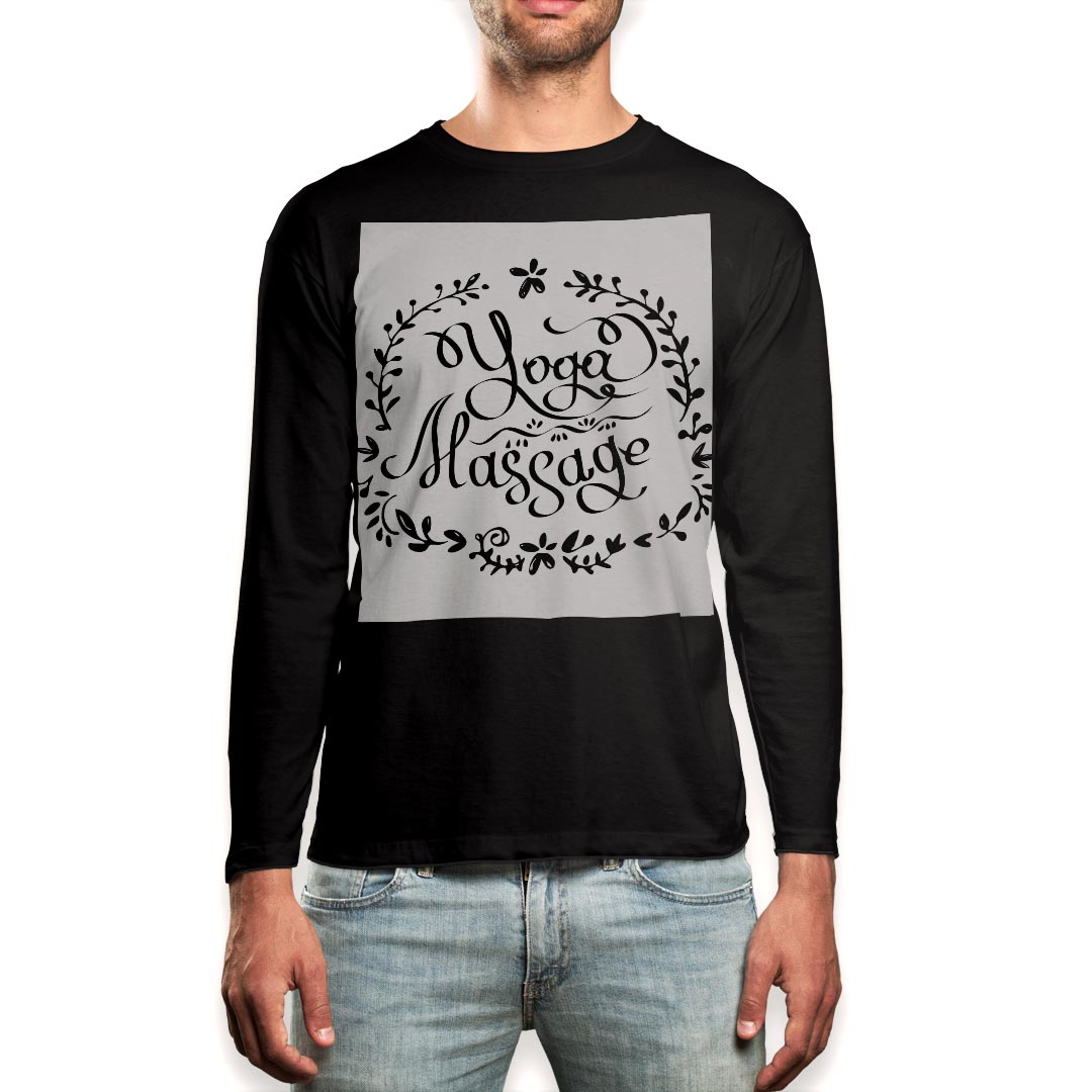 ロング tシャツ メンズ 長袖 ブラック デザイン XS S M L XL 2XL ロンT ティーシャツ 黒 black T shirt long sleeve 015999 yoga ヨガ 英字 おしゃれ