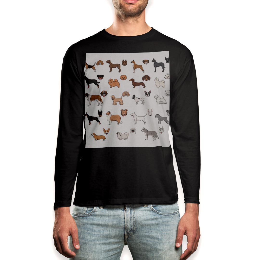 Rakuten - ロング tシャツ メンズ 長袖 ブラック デザイン XS S M L XL 2XL ロンT ティーシャツ 黒 black T shirt long sleeve 016113 犬　動物　イラスト