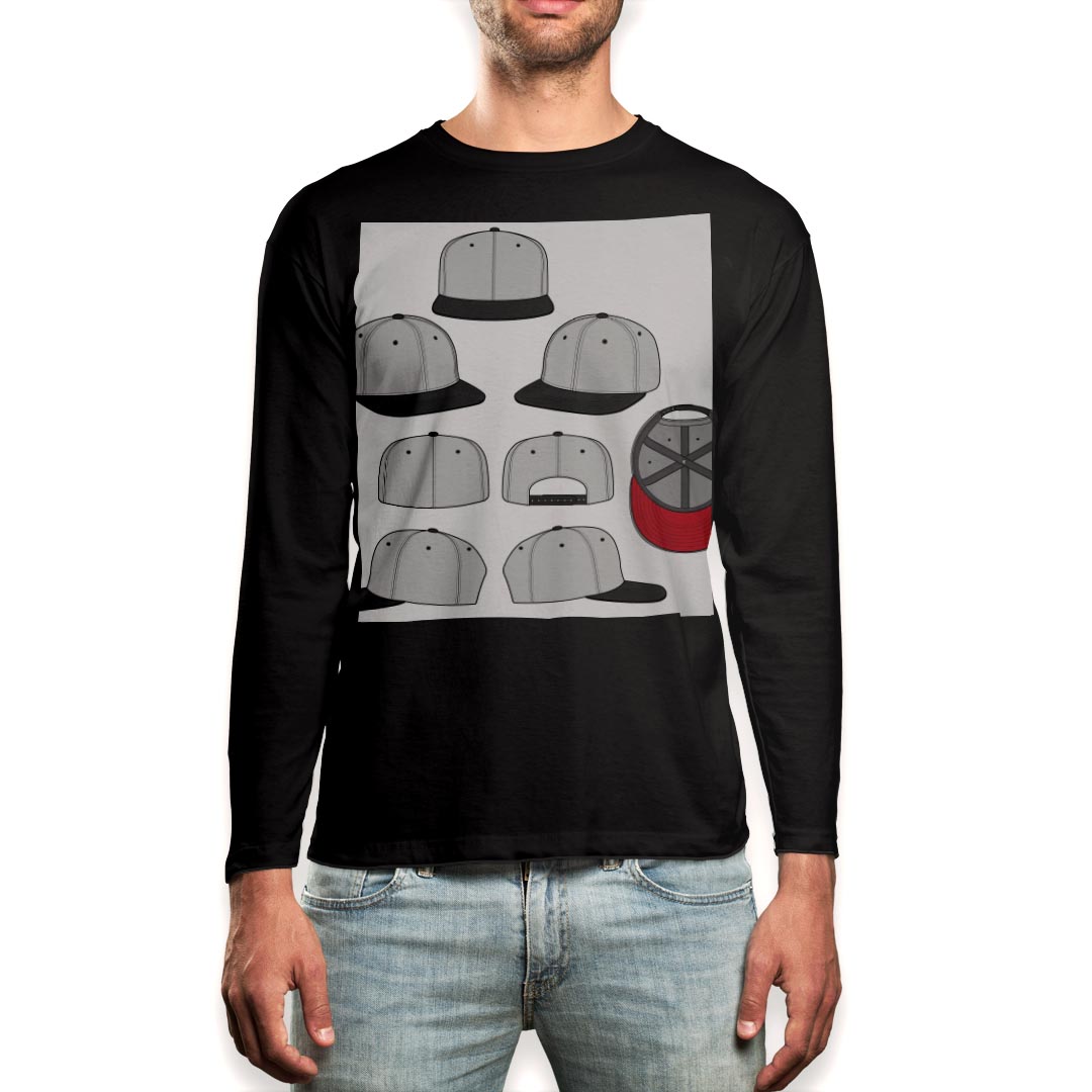 ロング tシャツ メンズ 長袖 ブラック デザイン XS S M L XL 2XL ロンT ティーシャツ 黒 black T shirt long sleeve 016158 ぼうし キャップ