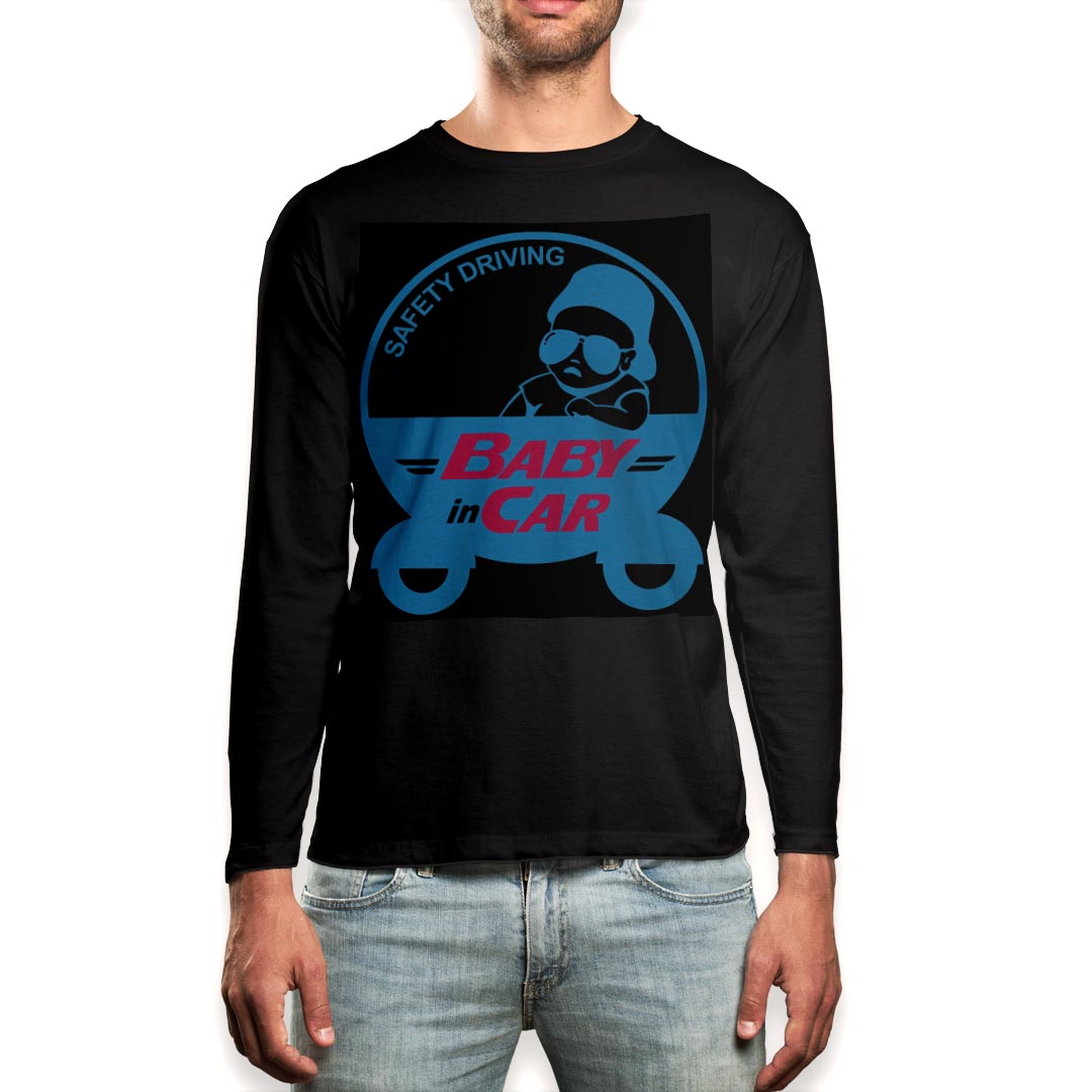 ロング tシャツ メンズ 長袖 ブラック デザイン XS S M L XL 2XL ロンT ティーシャツ 黒 black T shirt long sleeve 016171 赤ちゃん 車 マーク