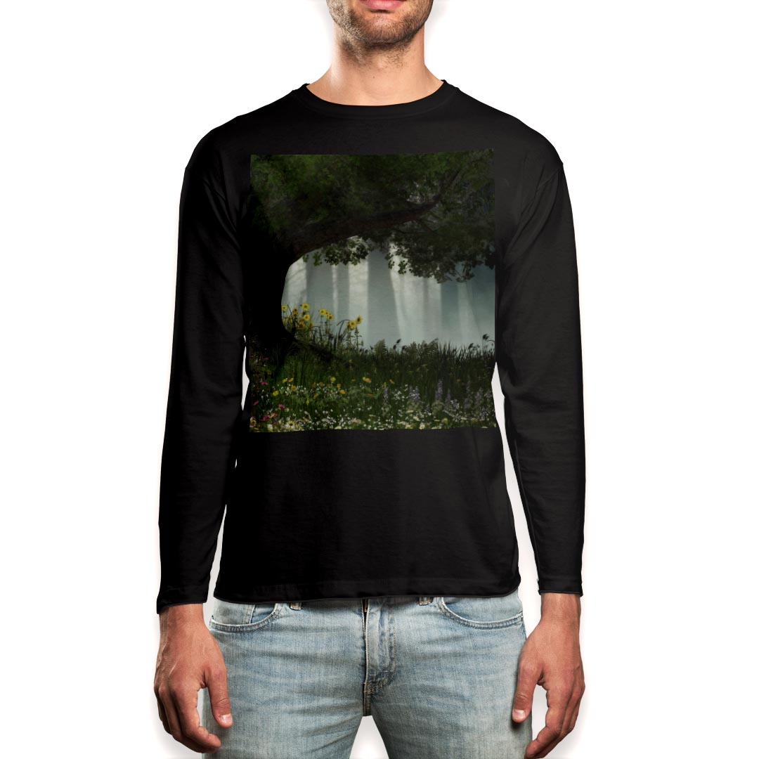 Rakuten - ロング tシャツ メンズ 長袖 ブラック デザイン XS S M L XL 2XL ロンT ティーシャツ 黒 black T shirt long sleeve 016172 木　樹木