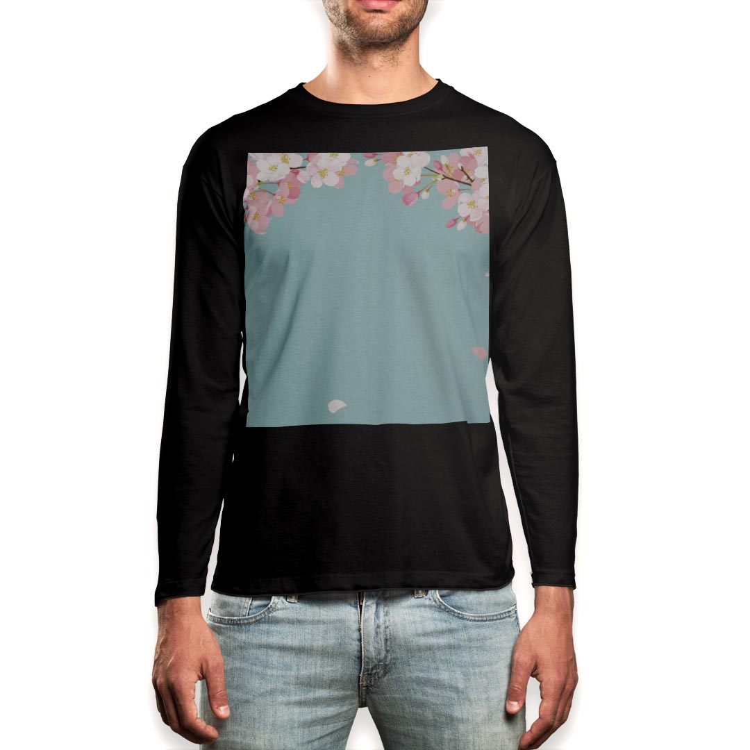 Other - ロング tシャツ メンズ 長袖 ブラック デザイン XS S M L XL 2XL ロンT ティーシャツ 黒 black T shirt long sleeve 016206 桜　植物