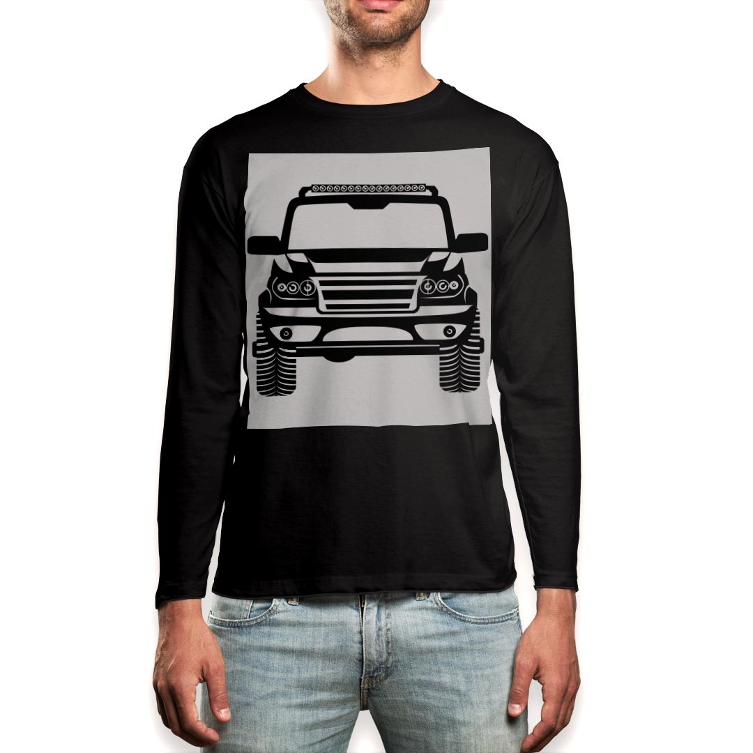 Crew Neck - ロング tシャツ メンズ 長袖 ブラック デザイン XS S M L XL 2XL ロンT ティーシャツ 黒 black T shirt long sleeve 016219 車　モノクロ