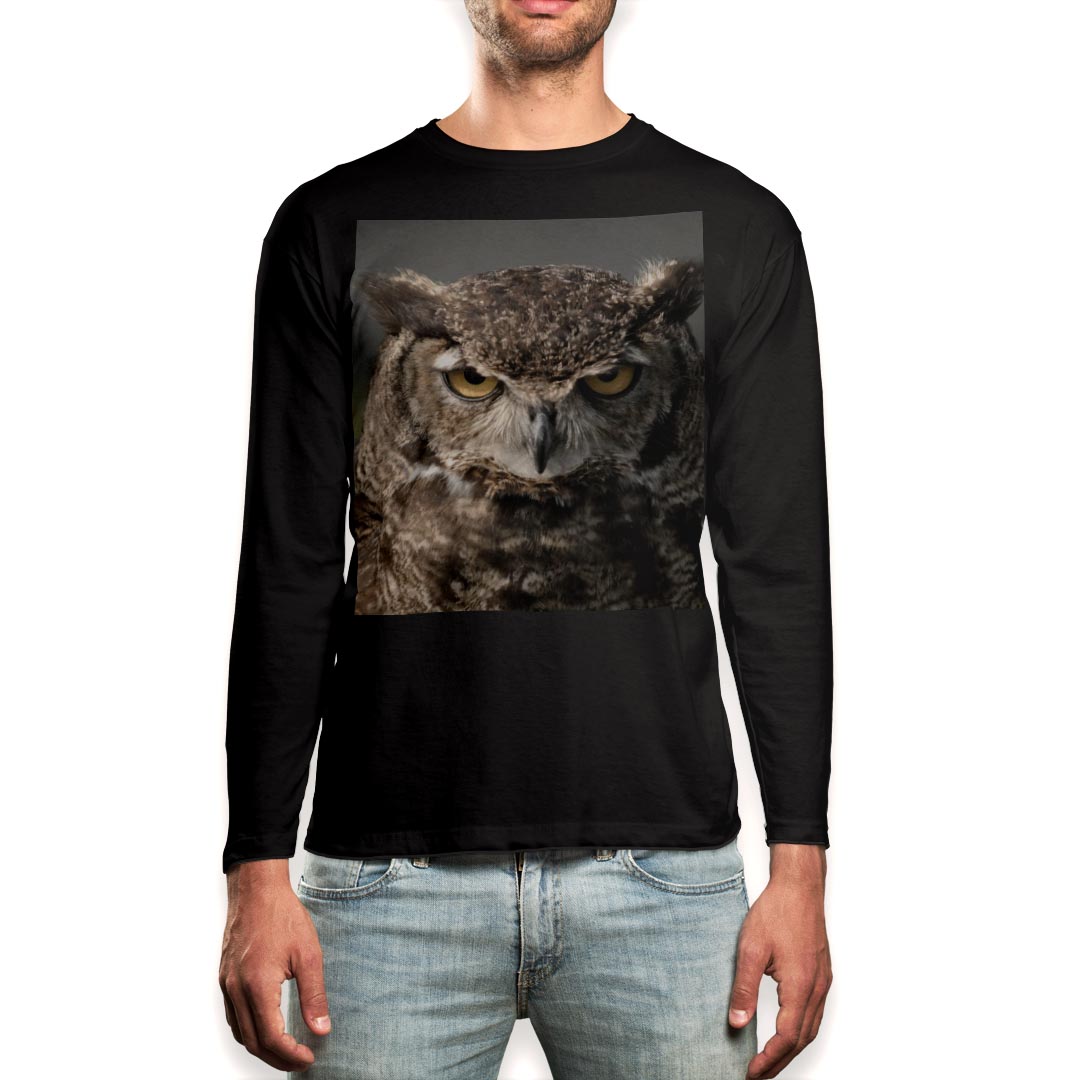 Other - ロング tシャツ メンズ 長袖 ブラック デザイン XS S M L XL 2XL ロンT ティーシャツ 黒 black T shirt long sleeve 016308 フクロウ　写真