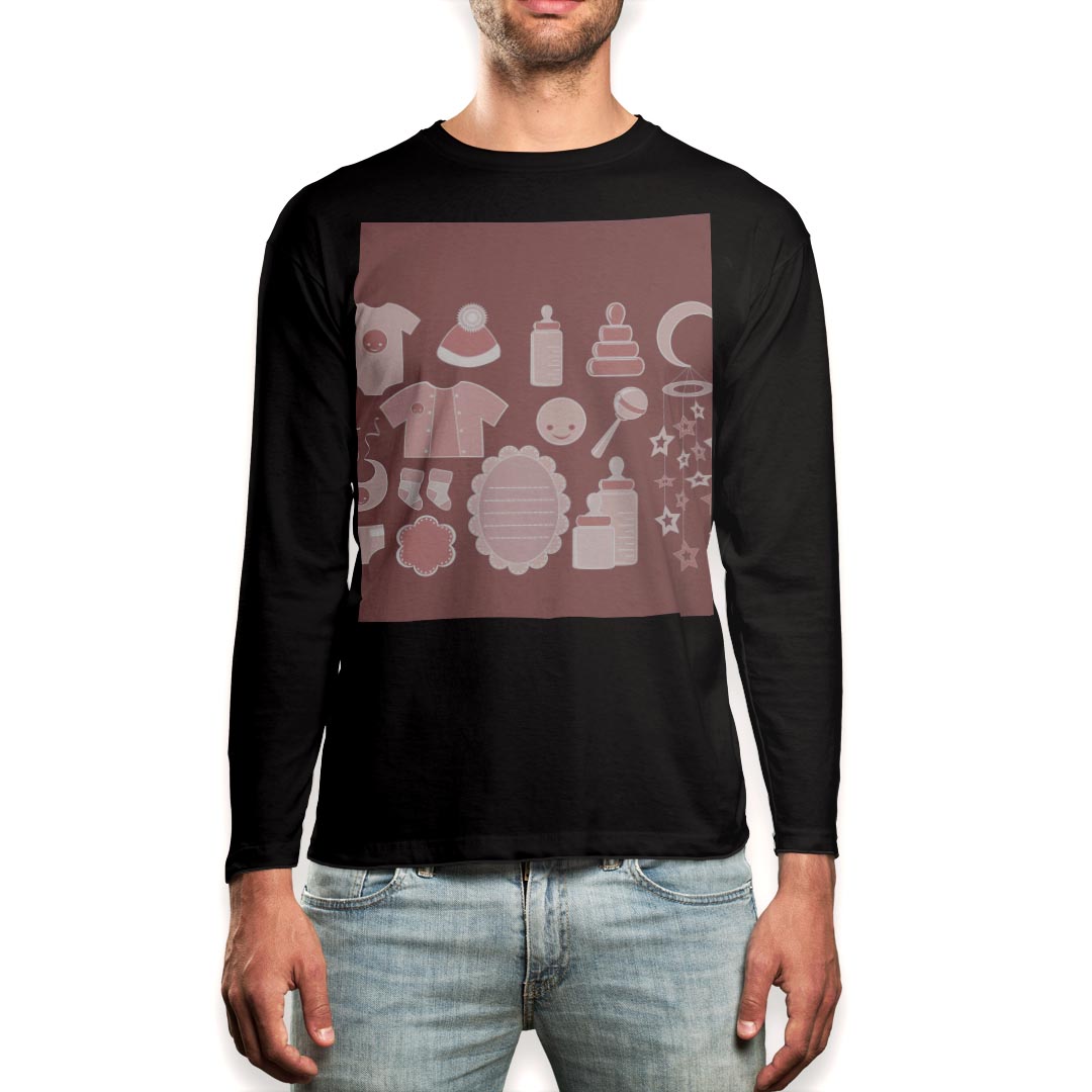 ロング tシャツ メンズ 長袖 ブラック デザイン XS S M L XL 2XL ロンT ティーシャツ 黒 black T shirt long sleeve 016310 赤ちゃん ベビーシャワー
