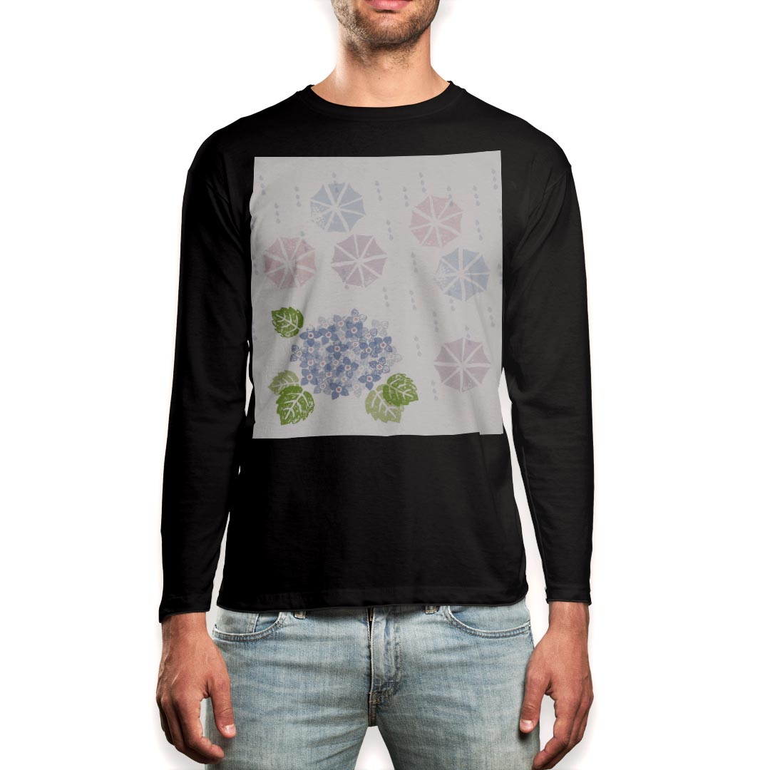 Other - ロング tシャツ メンズ 長袖 ブラック デザイン XS S M L XL 2XL ロンT ティーシャツ 黒 black T shirt long sleeve 016338 あじさい　梅雨　花