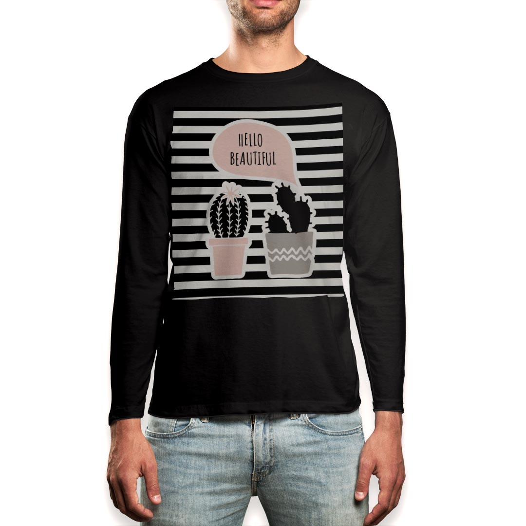 Zip Up - ロング tシャツ メンズ 長袖 ブラック デザイン XS S M L XL 2XL ロンT ティーシャツ 黒 black T shirt long sleeve 016375 サボテン　植物