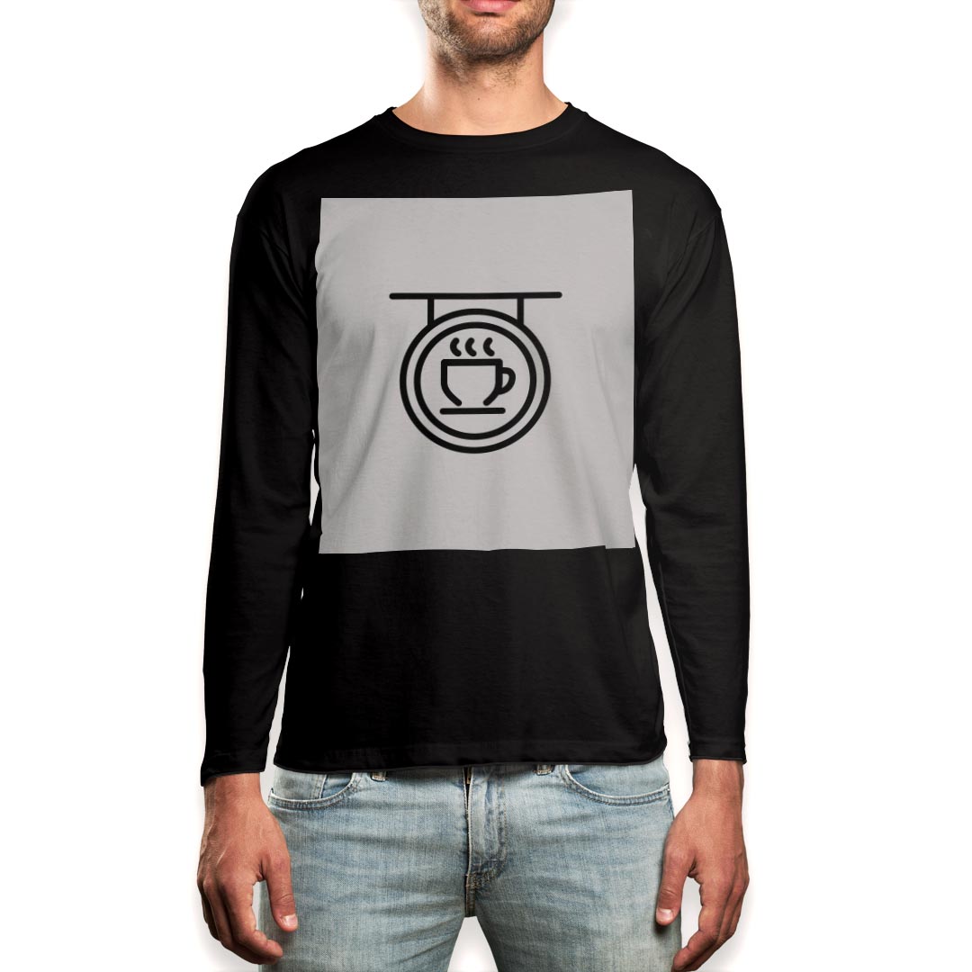 Long-Sleeved - ロング tシャツ メンズ 長袖 ブラック デザイン XS S M L XL 2XL ロンT ティーシャツ 黒 black T shirt long sleeve 016410 コーヒー　看板