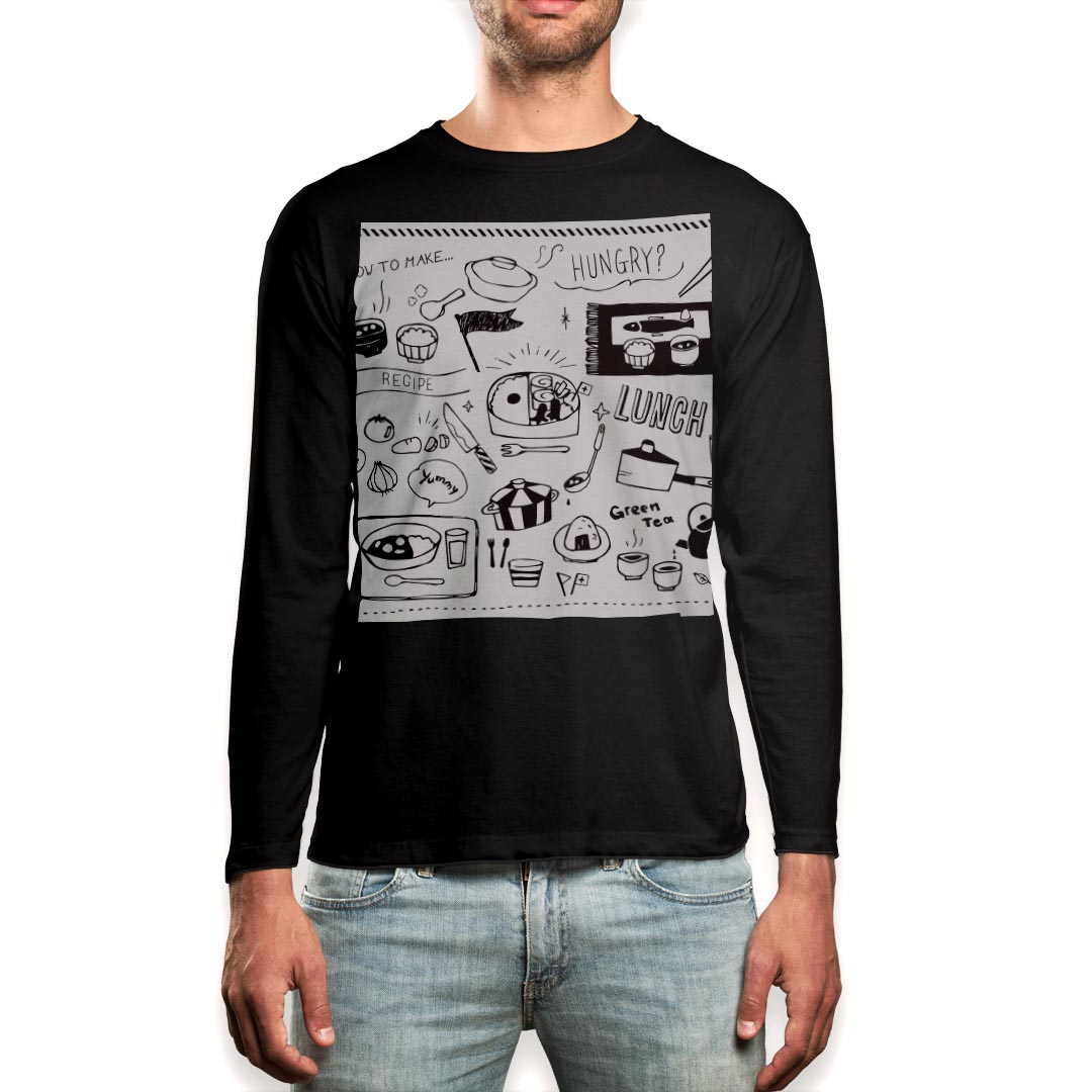 ロング tシャツ メンズ 長袖 ブラック デザイン XS S M L XL 2XL ロンT ティーシャツ 黒 black T shirt..