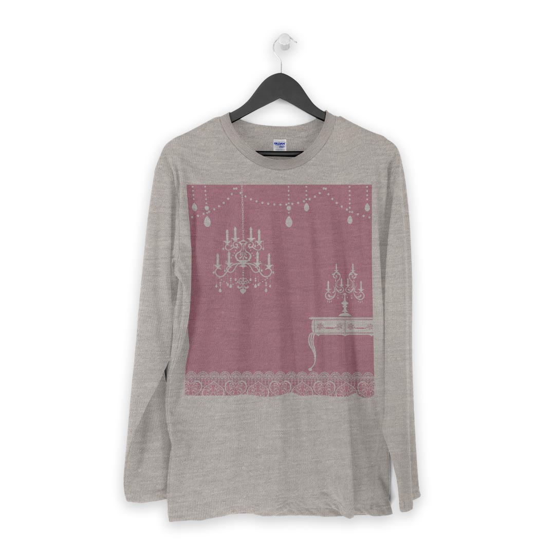 ロング tシャツ メンズ 長袖 ホワイト グレー デザイン XS S M L XL 2XL Tシャツ ティーシャツ T shirt long sleeve 000134 ピンク　模様　家具