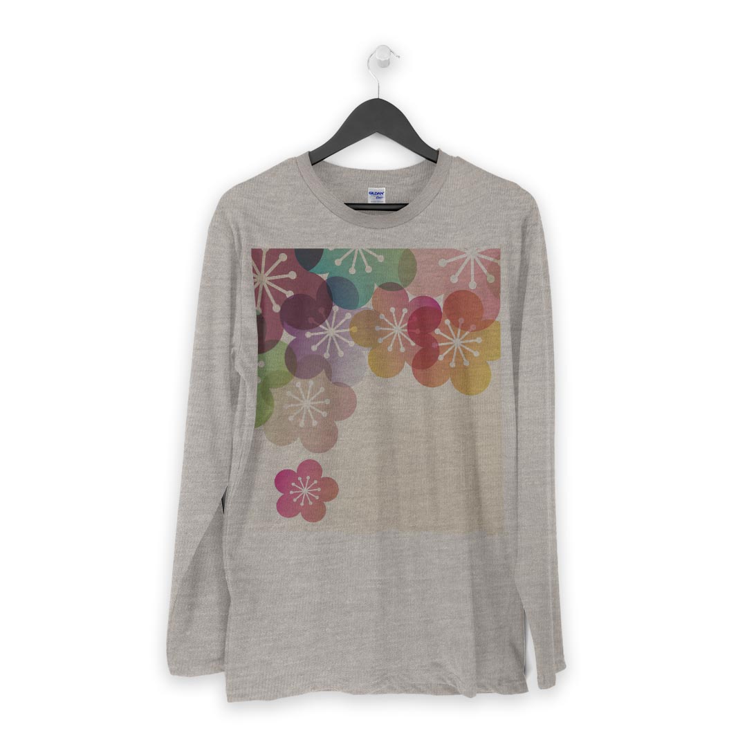 ロング tシャツ メンズ 長袖 ホワイト グレー デザイン XS S M L XL 2XL Tシャツ ティーシャツ T shirt long sleeve 000214 和柄　梅　はな　花