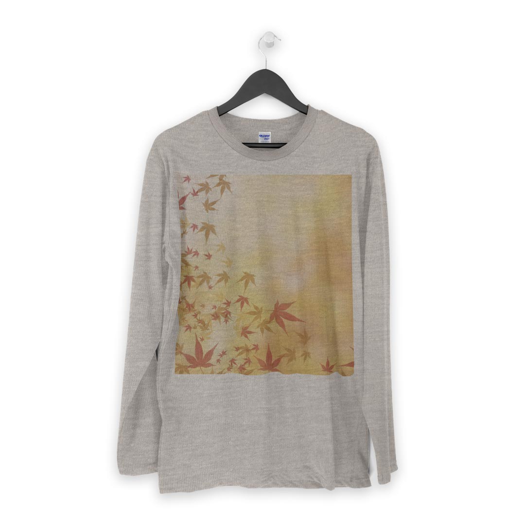 ロング tシャツ メンズ 長袖 ホワイト グレー デザイン XS S M L XL 2XL Tシャツ ティーシャツ T shirt long sleeve 002625 紅葉　オレンジ　秋