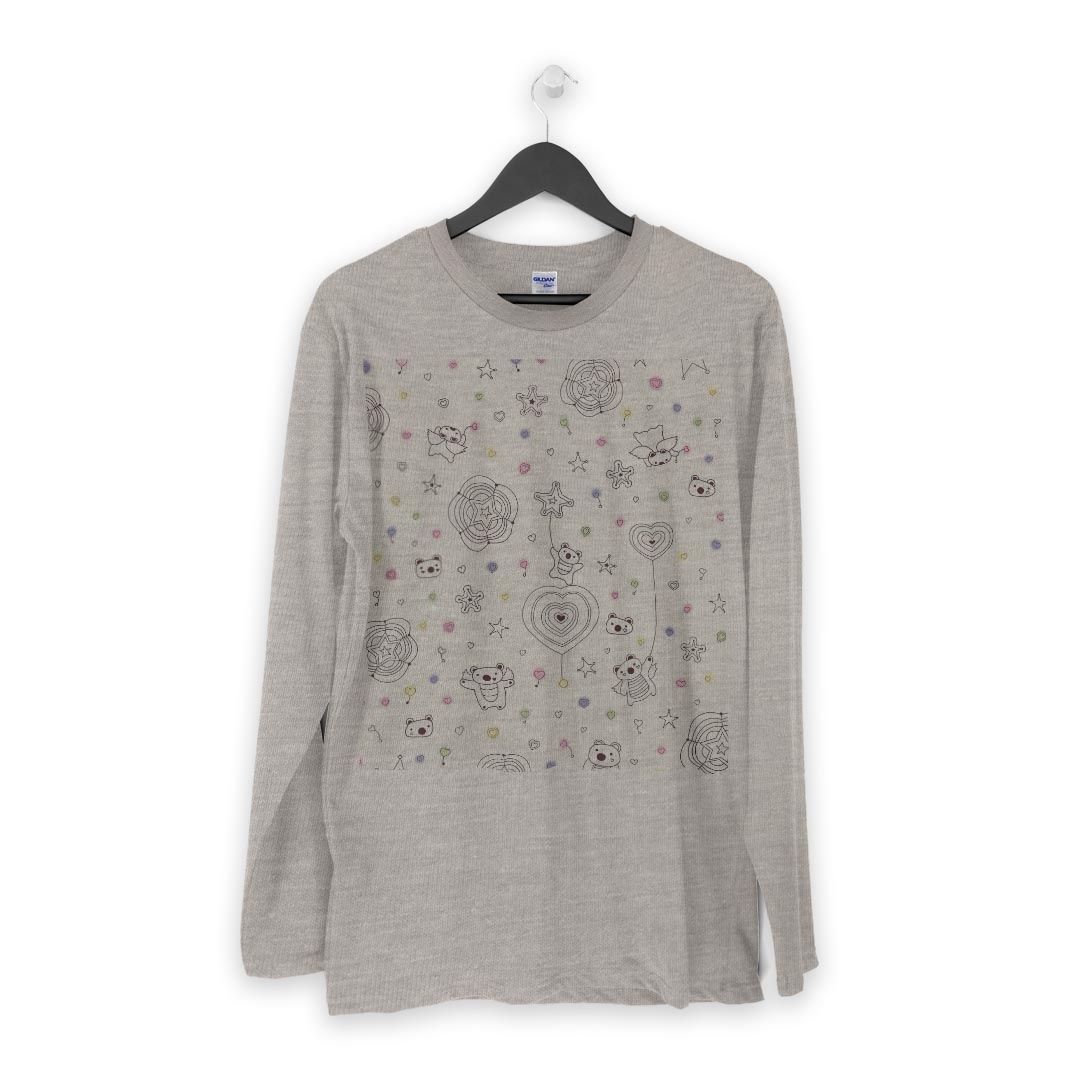 ロング tシャツ メンズ 長袖 ホワイト グレー デザイン XS S M L XL 2XL Tシャツ ティーシャツ T shirt long sleeve 003608 動物　キャラクター　カラフル