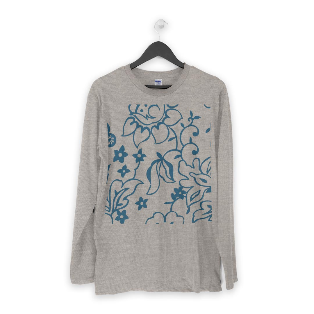 ロング tシャツ メンズ 長袖 ホワイト グレー デザイン XS S M L XL 2XL Tシャツ ティーシャツ T shirt long sleeve 004400 花　イラスト　青