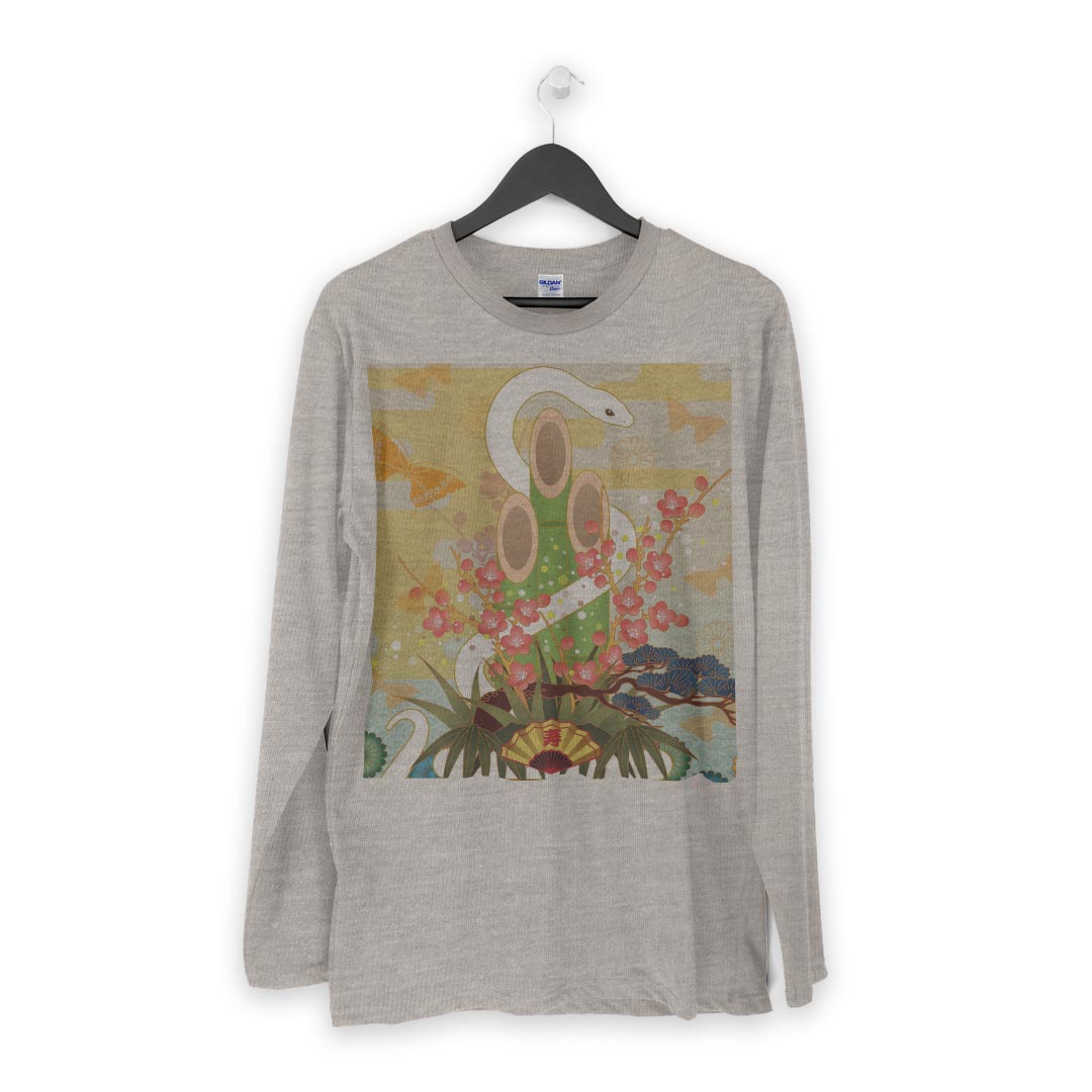 ロング tシャツ メンズ 長袖 ホワイト グレー デザイン XS S M L XL 2XL Tシャツ ティーシャツ T shirt long sleeve 005135 和柄　和風　蛇