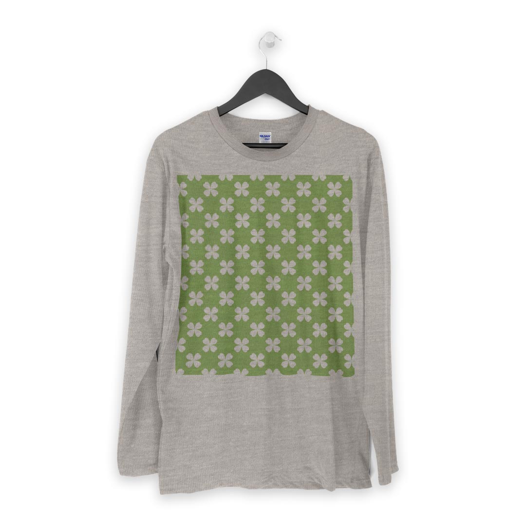 ロング tシャツ メンズ 長袖 ホワイト グレー デザイン XS S M L XL 2XL Tシャツ ティーシャツ T shirt long sleeve 005213 四つ葉　クローバー　緑