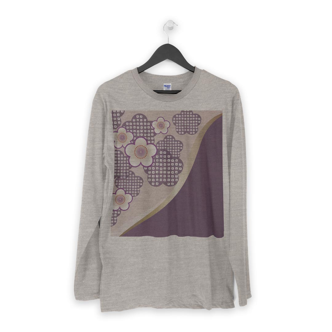 ロング tシャツ メンズ 長袖 ホワイト グレー デザイン XS S M L XL 2XL Tシャツ ティーシャツ T shirt long sleeve 005248 和風　和柄　紫　花