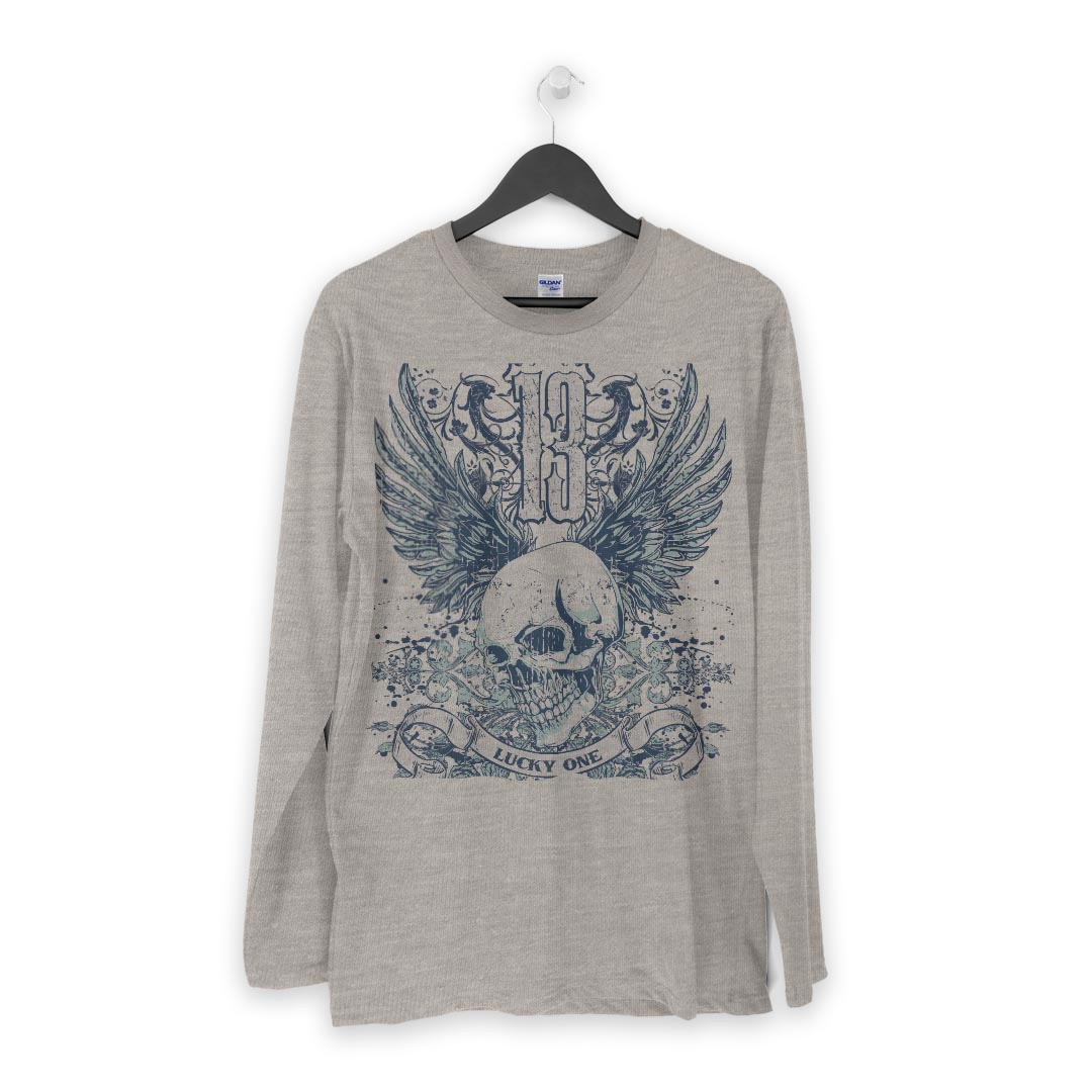 ロング tシャツ メンズ 長袖 ホワイト グレー デザイン XS S M L XL 2XL Tシャツ ティーシャツ T shirt long sleeve 005345 ドクロ　骸骨　羽根　翼