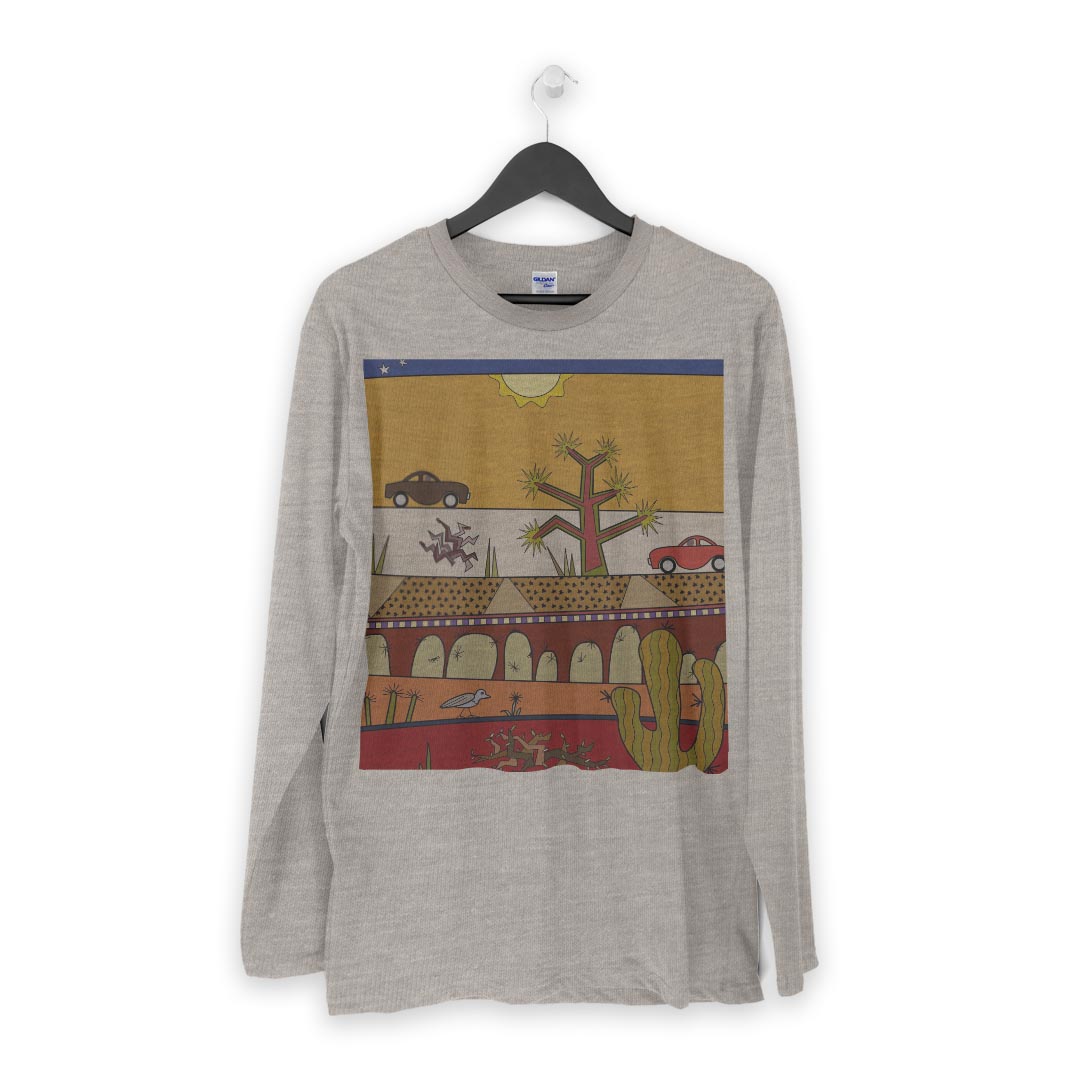 ロング tシャツ メンズ 長袖 ホワイト グレー デザイン XS S M L XL 2XL Tシャツ ティーシャツ T shirt long sleeve 005347 車　鳥　サボテン　イラスト