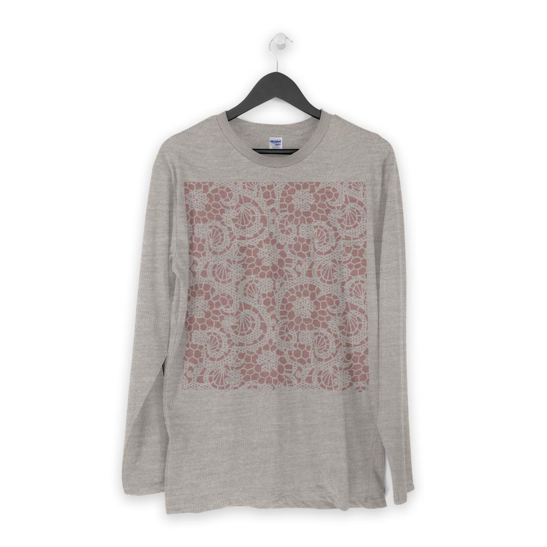 ロング tシャツ メンズ 長袖 ホワイト グレー デザイン XS S M L XL 2XL Tシャツ ティーシャツ T shirt long sleeve 005427 レース　ピンク　模様