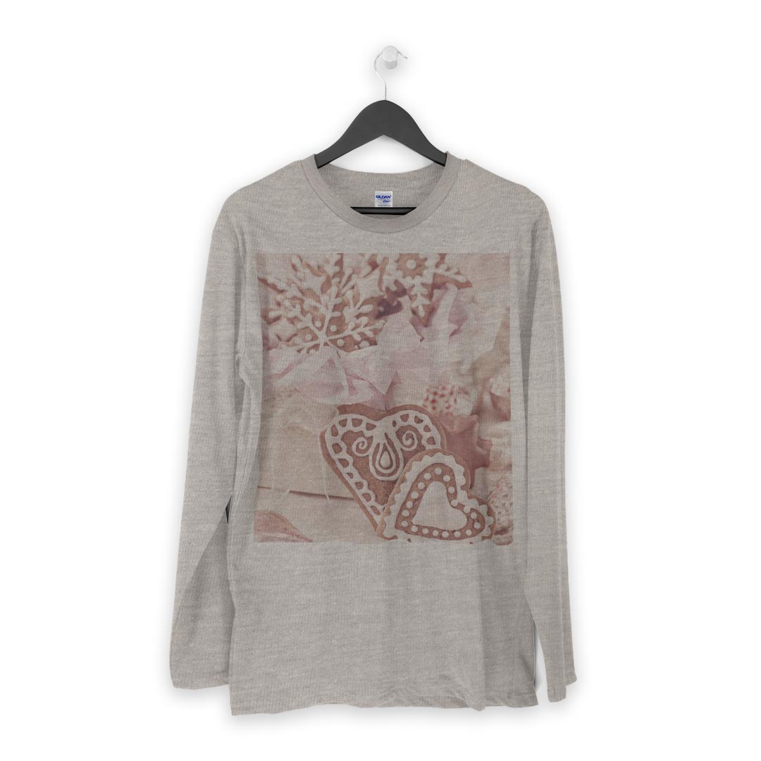 ロング tシャツ メンズ 長袖 ホワイト グレー デザイン XS S M L XL 2XL Tシャツ ティーシャツ T shirt long sleeve 005562 写真　ハート　クッキー