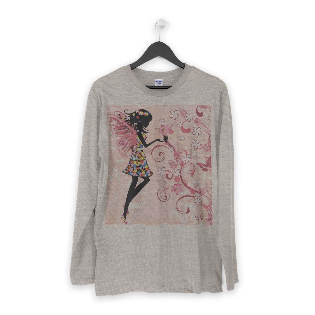 ロング tシャツ メンズ 長袖 ホワイト グレー デザイン XS S M L XL 2XL Tシャツ ティーシャツ T shirt long sleeve 005591 妖精　花