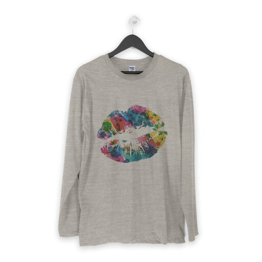 ロング tシャツ メンズ 長袖 ホワイト グレー デザイン XS S M L XL 2XL Tシャツ ティーシャツ T shirt long sleeve 006165 カラフル 唇