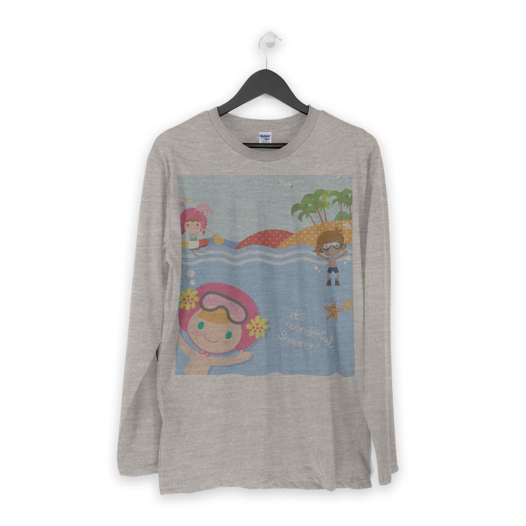 ロング tシャツ メンズ 長袖 ホワイト グレー デザイン XS S M L XL 2XL Tシャツ ティーシャツ T shirt long sleeve 006291 海　キャラクター　イラスト